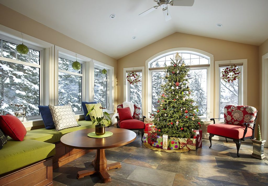 Use your all season room as extra living space and to host the Christmas tree.