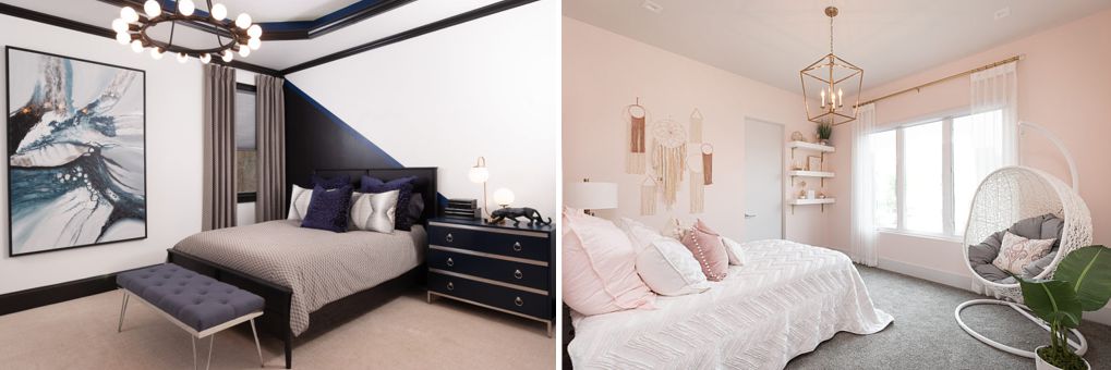 Bedrooms for a teenage boy and girl.